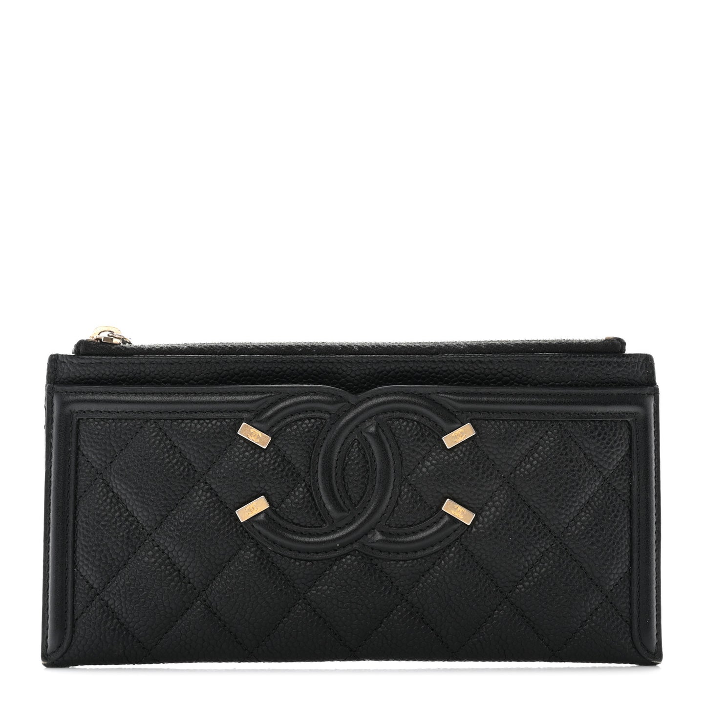 Caviar Quilted Filigree Zip Pouch Black