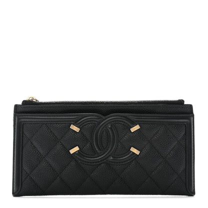 Chanel Caviar Quilted Filigree Zip Pouch Black 1 of 12
