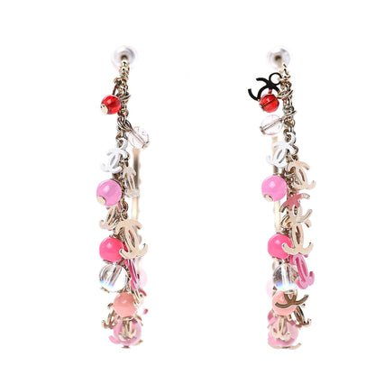 Chanel Crystal Bead CC Charm Hoop Earrings Pink Gold 1 of 6
