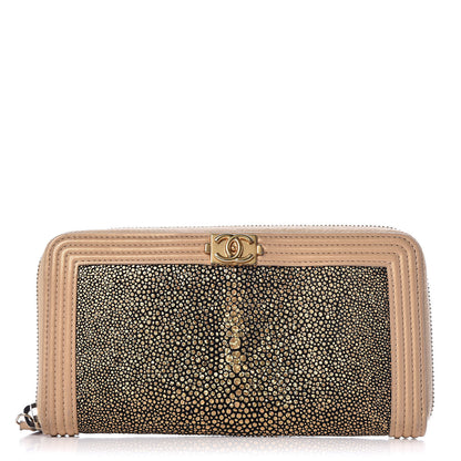 Chanel Metallic Galuchat Stingray Lambskin Boy Zip Around Wallet Gold 1 of 11