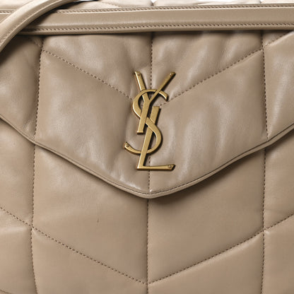 Saint Laurent Lambskin Quilted Medium Loulou Puffer Monogram Chain Satchel Dark Beige 15 of 21