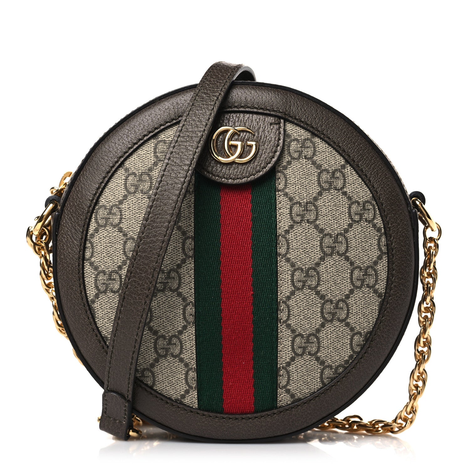 Gucci GG Supreme Monogram Web Mini Ophidia Round Shoulder Bag Brown 1 of 10
