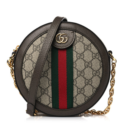 Gucci GG Supreme Monogram Web Mini Ophidia Round Shoulder Bag Brown 1 of 10