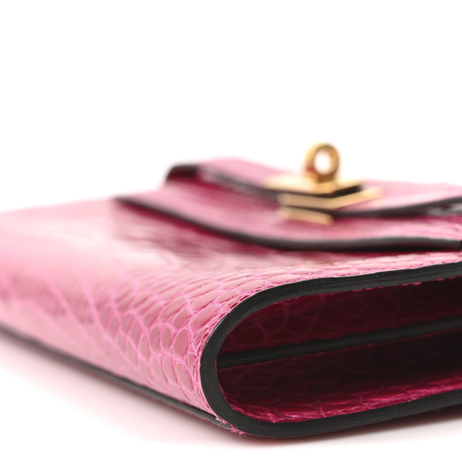 Hermes Shiny Alligator Kelly Wallet To Go Rose Scheherazade 9 of 10