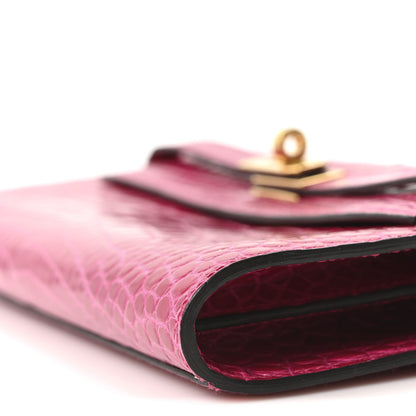 Hermes Shiny Alligator Kelly Wallet To Go Rose Scheherazade 9 of 10