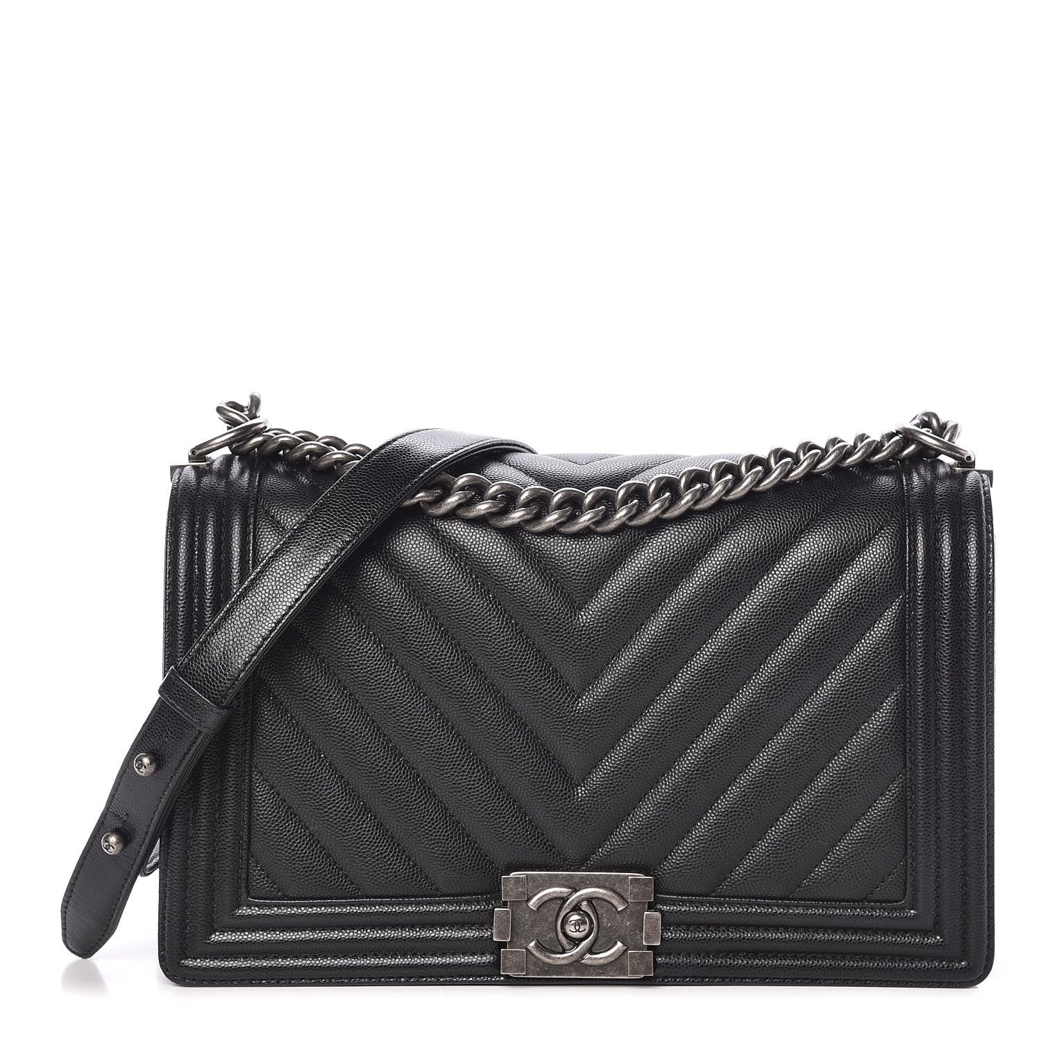 Chanel Caviar Chevron Quilted New Medium Boy Flap Black 1 of 10
