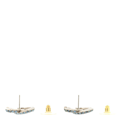 Chanel Metal Baguette Crystal CC Earrings Silver Blue 3 of 4