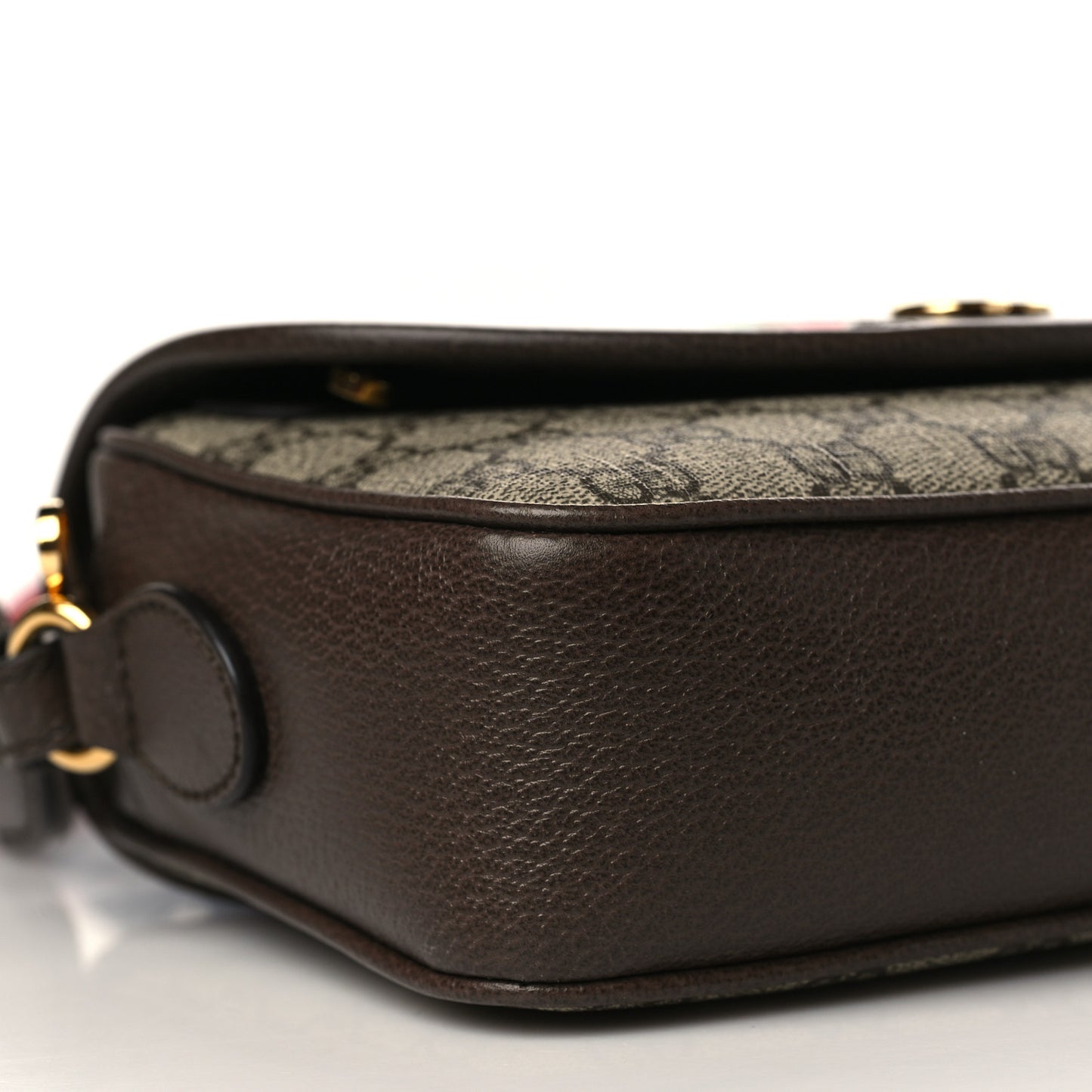GG Supreme Monogram Textured Dollar Calfskin Web Studded Mini Ophidia Flap Shoulder Bag Beige Ebony New Acero
