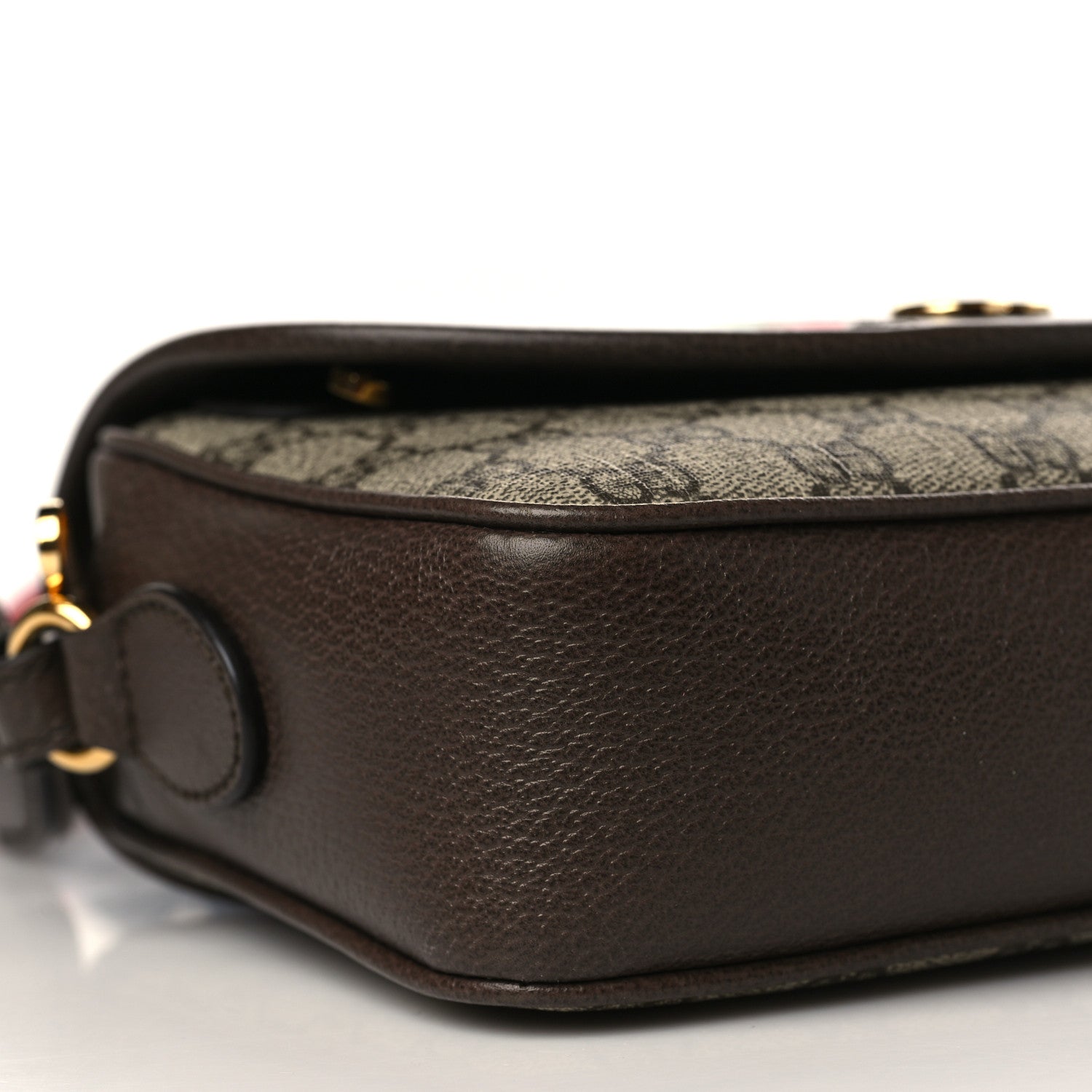 Gucci GG Supreme Monogram Textured Dollar Calfskin Web Studded Mini Ophidia Flap Shoulder Bag Beige Ebony New Acero 7 of 9