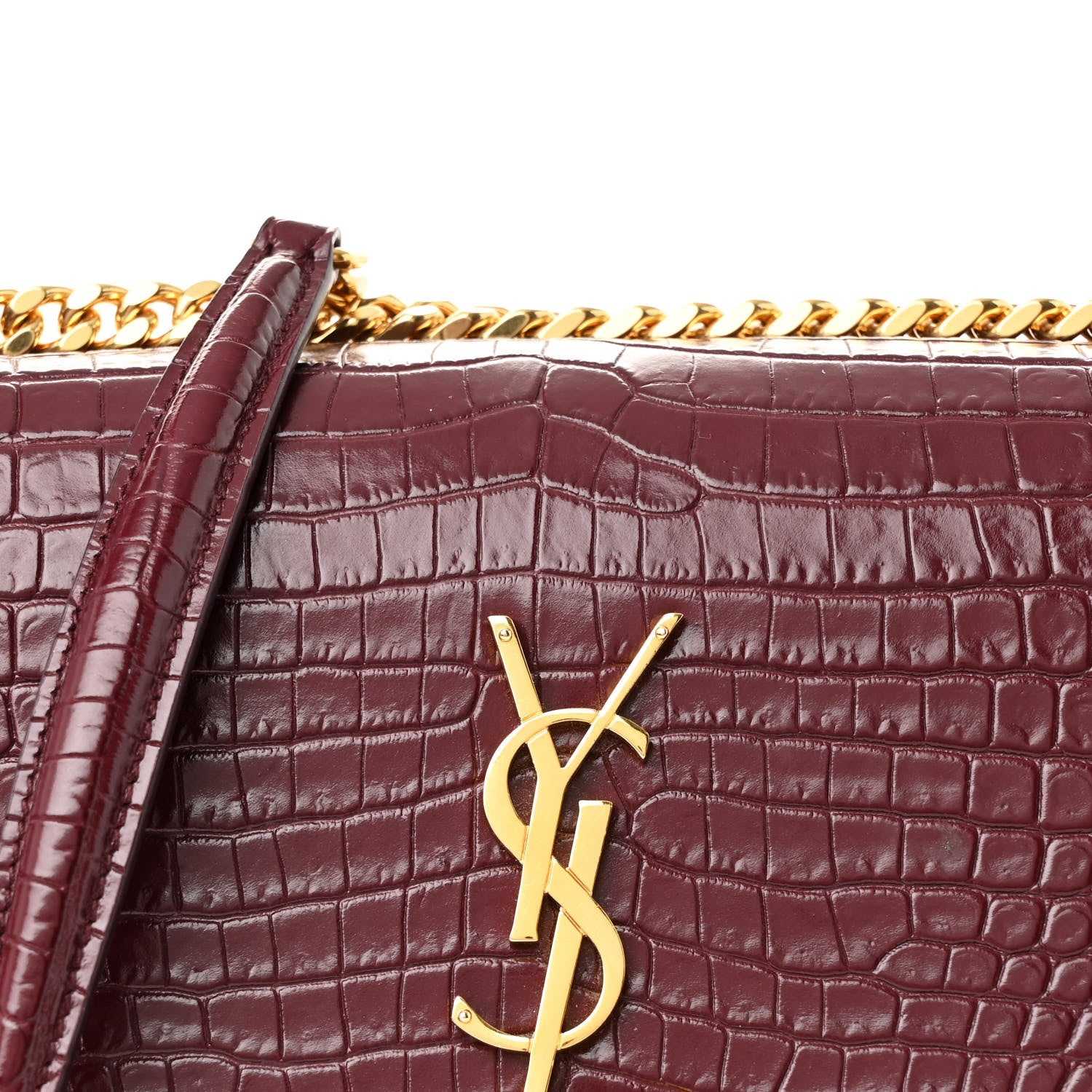 Saint Laurent Calfskin Crocodile Embossed Medium Monogram Sunset Rouge Legion 8 of 11