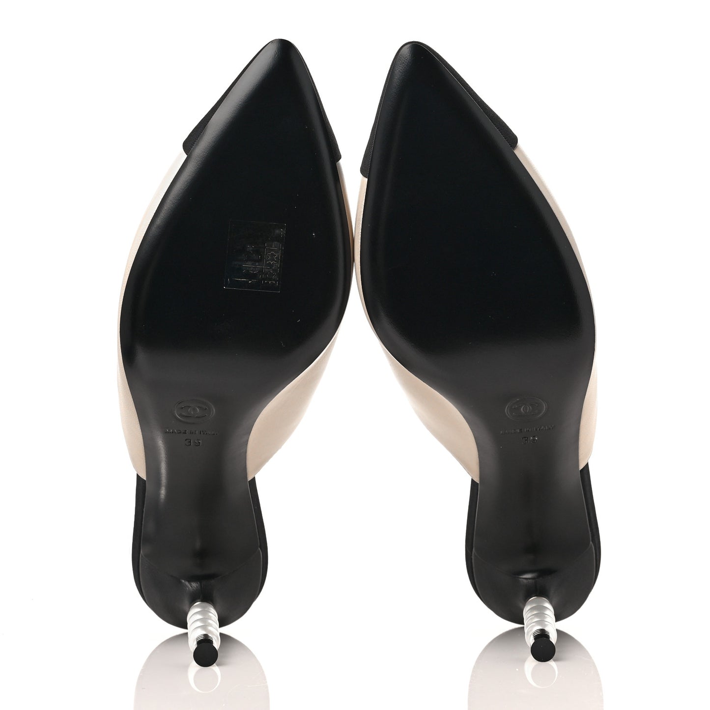 Lambskin Grosgrain Cap Toe Pearl Mule 39 Beige Black