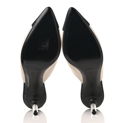 Chanel Lambskin Grosgrain Cap Toe Pearl Mule 39 Beige Black 6 of 10