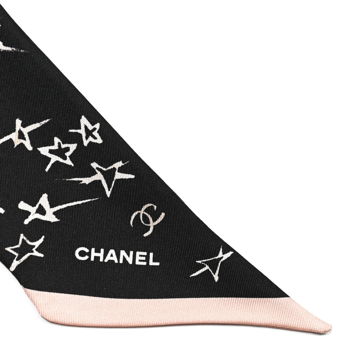 Chanel Silk Stars CC Slim Bandeau Scarf Black Ecru Light Pink 2 of 4
