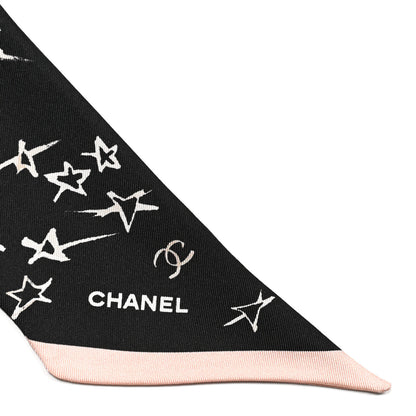 Chanel Silk Stars CC Slim Bandeau Scarf Black Ecru Light Pink 2 of 4