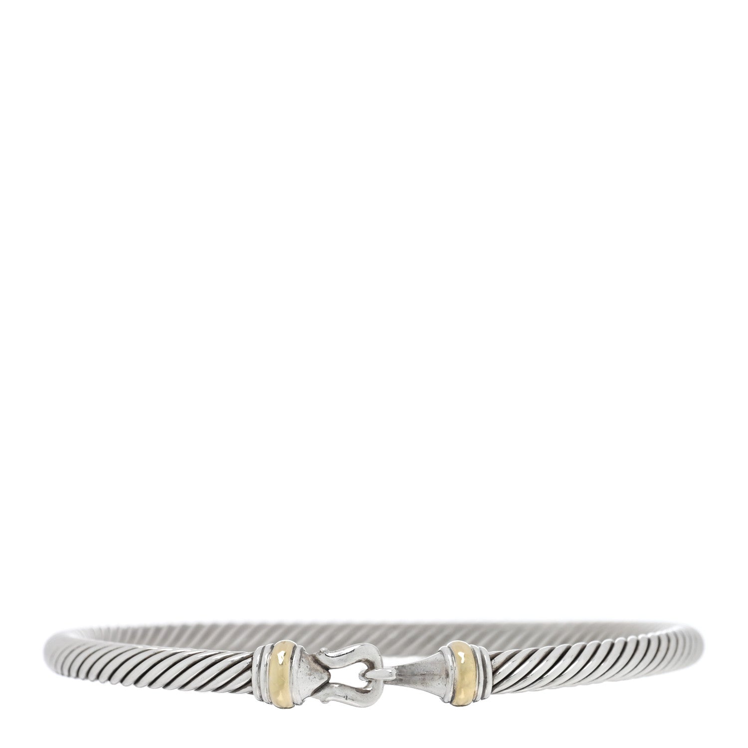 David Yurman Sterling Silver 18K Yellow Gold 4mm Cable Classic Buckle Bracelet 1 of 3