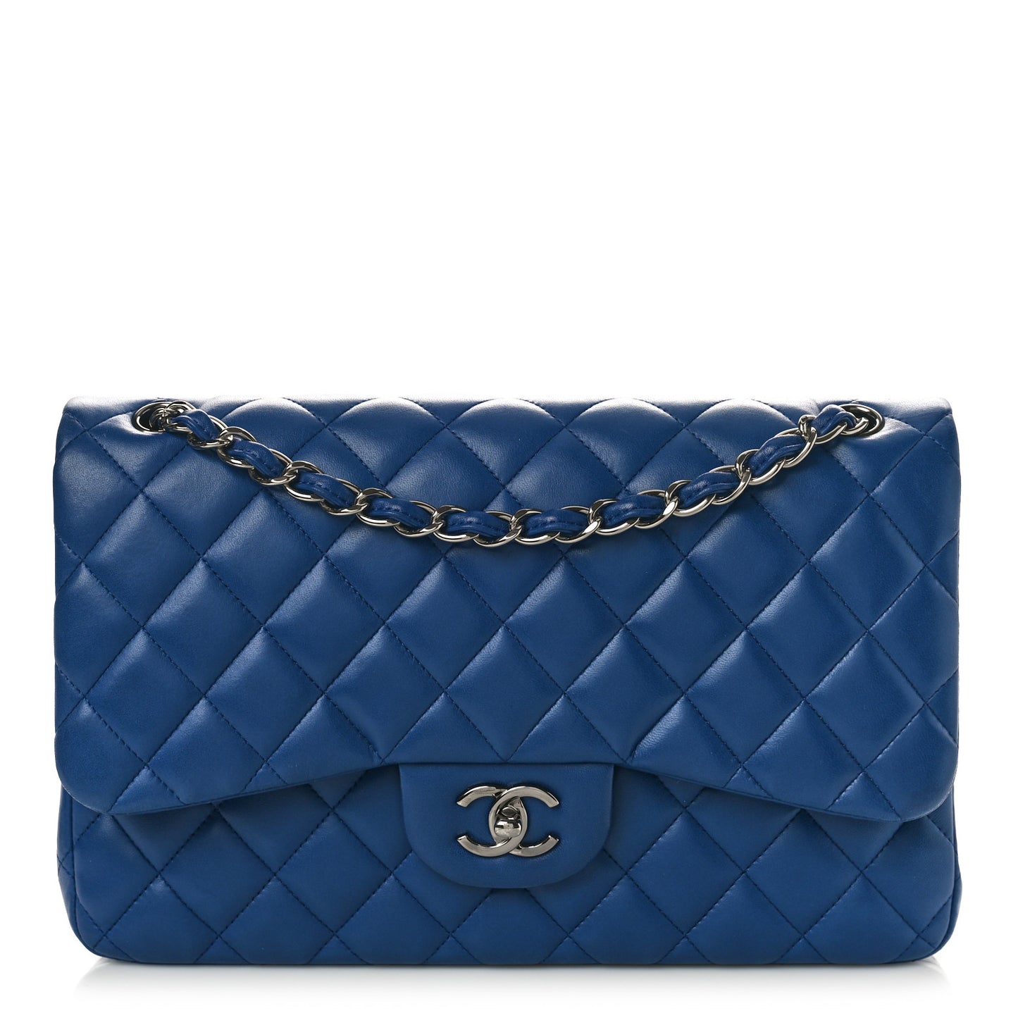 Lambskin Quilted Jumbo Double Flap Blue