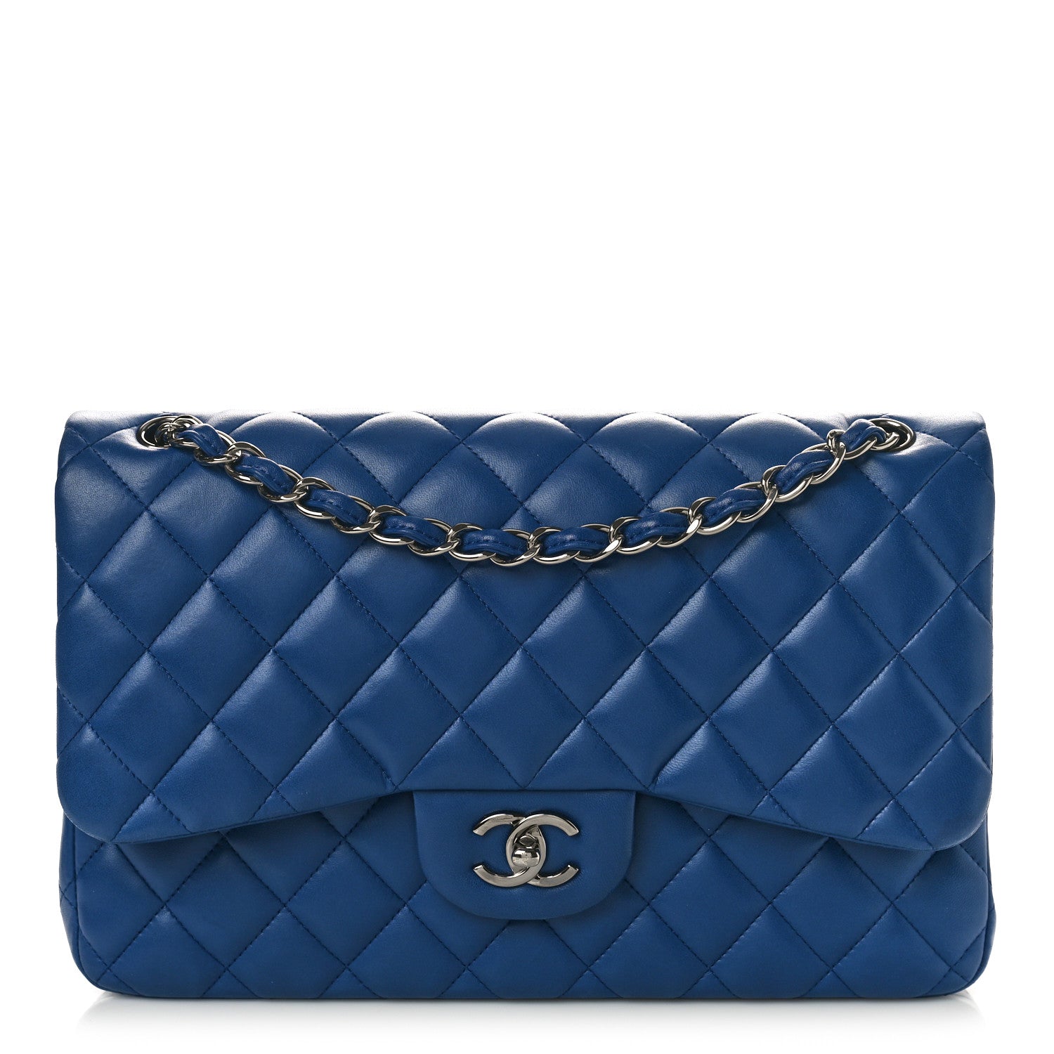 Chanel Lambskin Quilted Jumbo Double Flap Blue 1 of 9