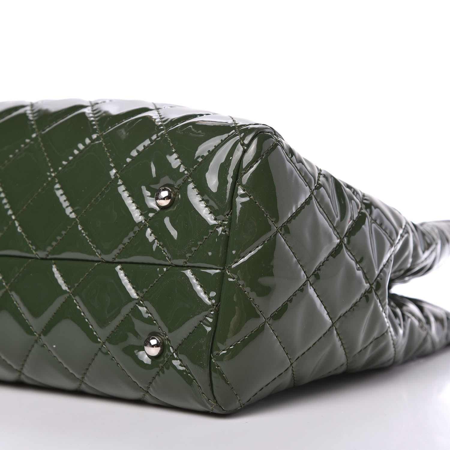 Chanel Patent Quilted Large Coco Shine Shopping Tote Dark Green 7 of 11