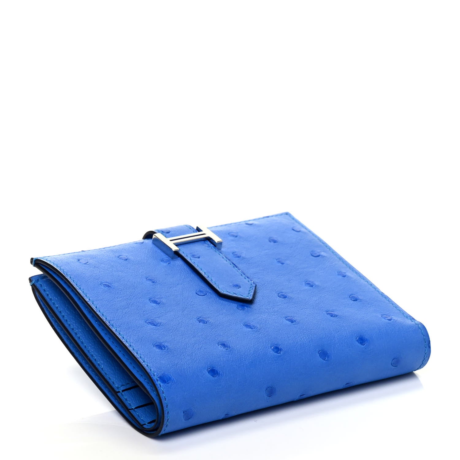 Hermes Ostrich Bearn Compact Wallet Bleuet 4 of 7