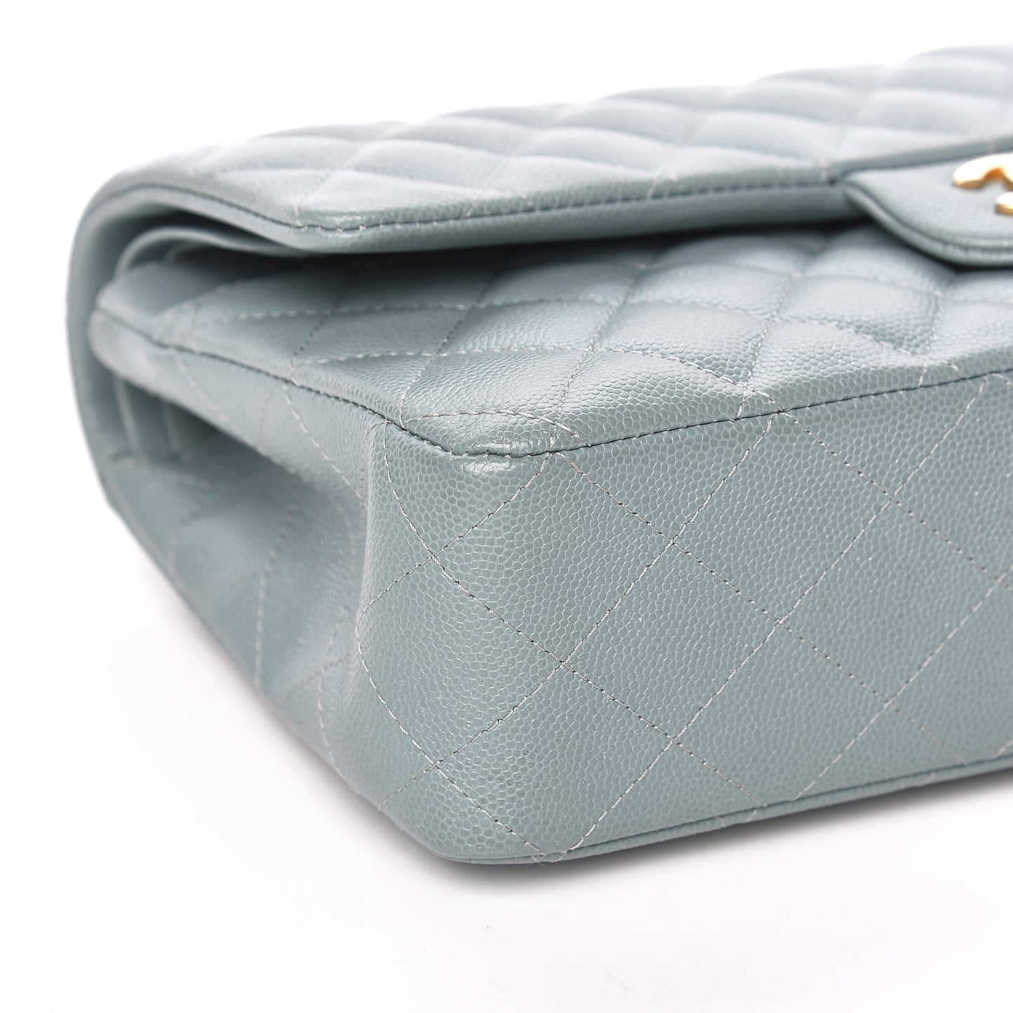 Iridescent Caviar Quilted Medium Double Flap Light Blue