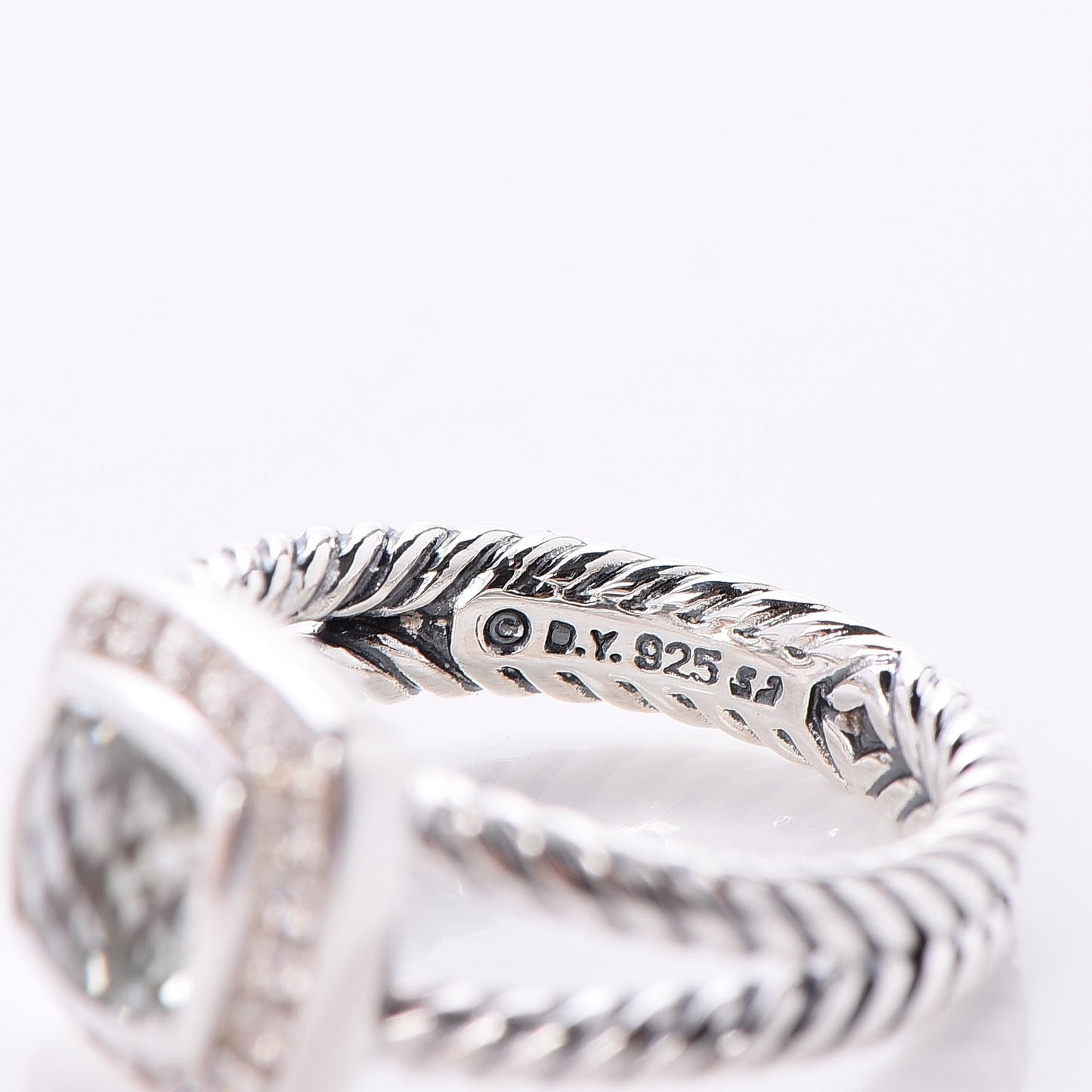Sterling Silver Diamond Prasiolite 7mm Petite Albion Ring 51 5.75