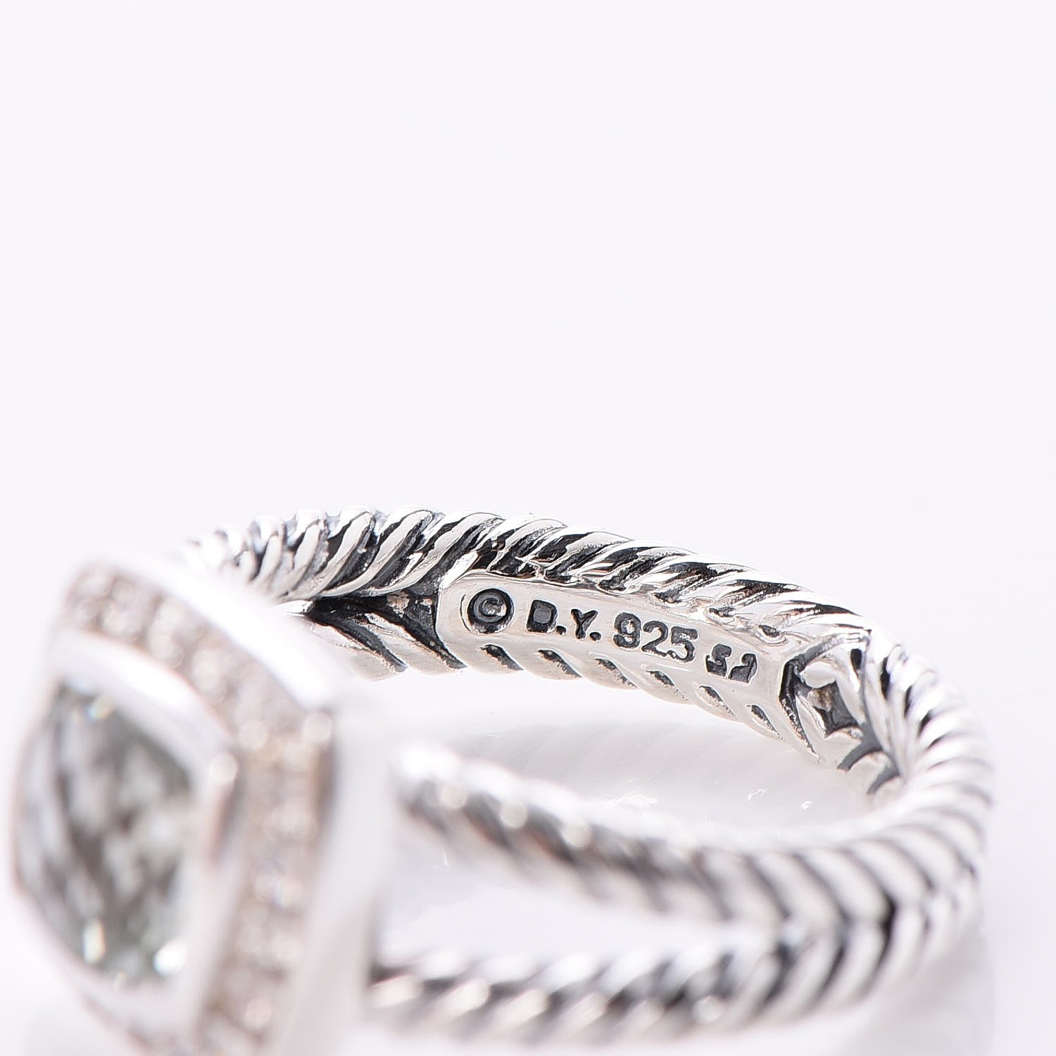 David Yurman Sterling Silver Diamond Prasiolite 7mm Petite Albion Ring 51 5.75 5 of 5