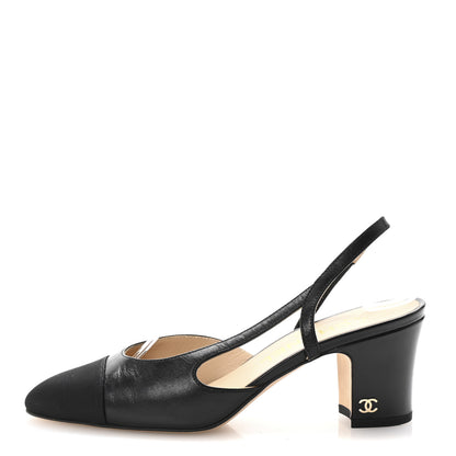Chanel Goatskin Grosgrain Cap Toe CC Slingback Pumps 35.5 Black 1 of 10
