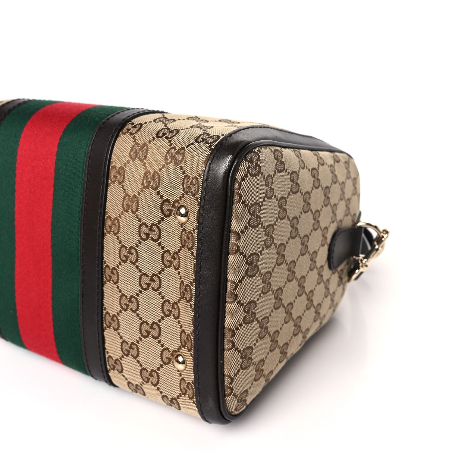 Gucci Monogram Selleria Calfskin Vintage Web Medium Boston Beige Ebony Cocoa 9 of 9