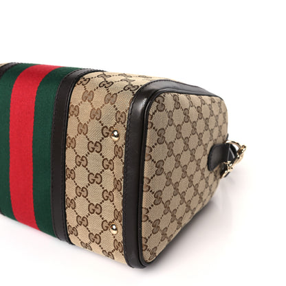 Gucci Monogram Selleria Calfskin Vintage Web Medium Boston Beige Ebony Cocoa 9 of 9