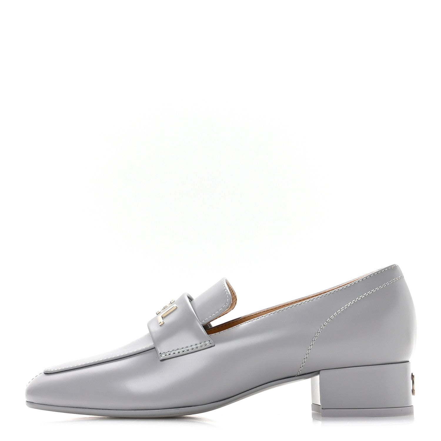 Chanel Shiny Calfskin Logo Loafers 37 Light Grey 1 of 10