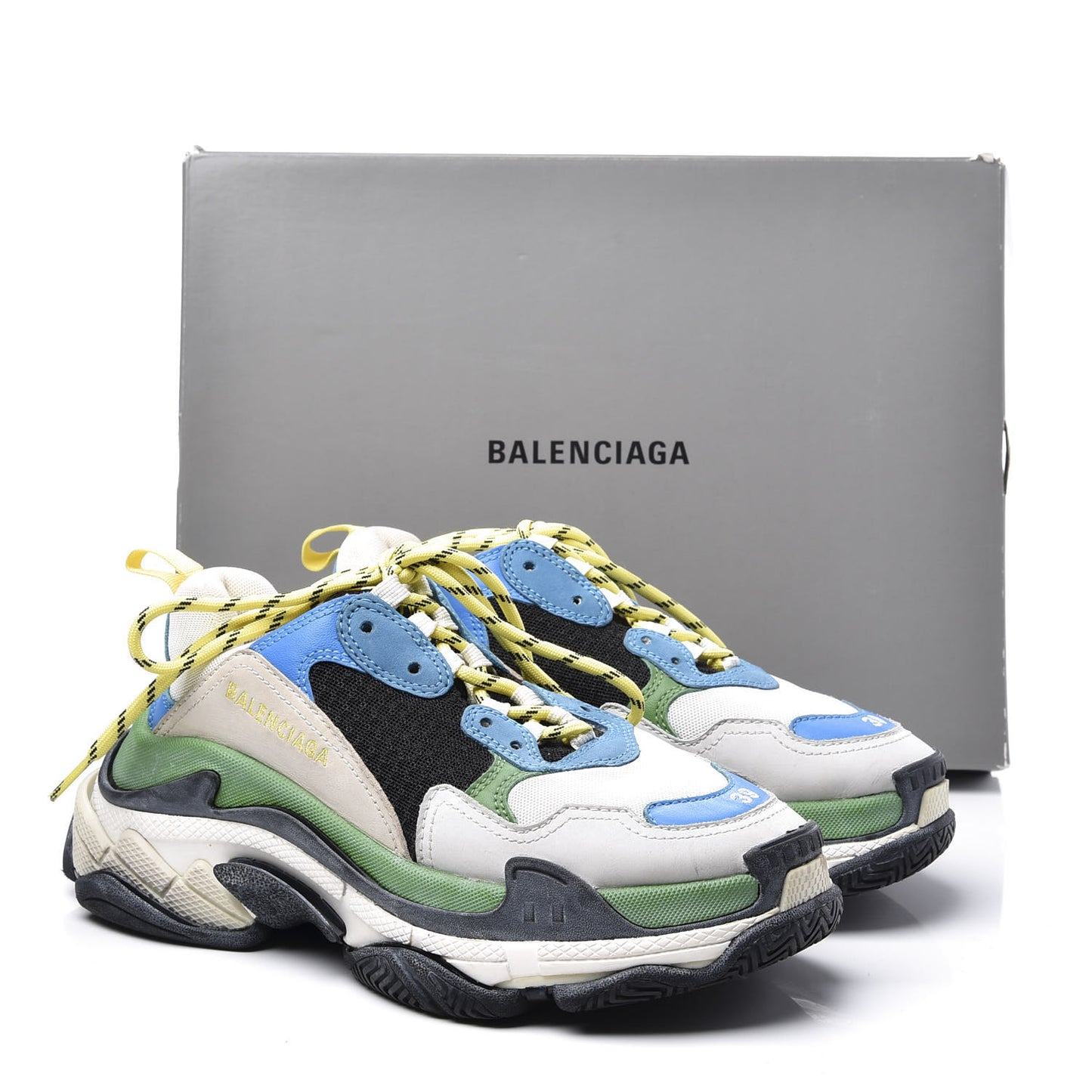 Fabric Mesh Nappa Mens Triple S Sneakers 39 Bleu White Vert Jaune