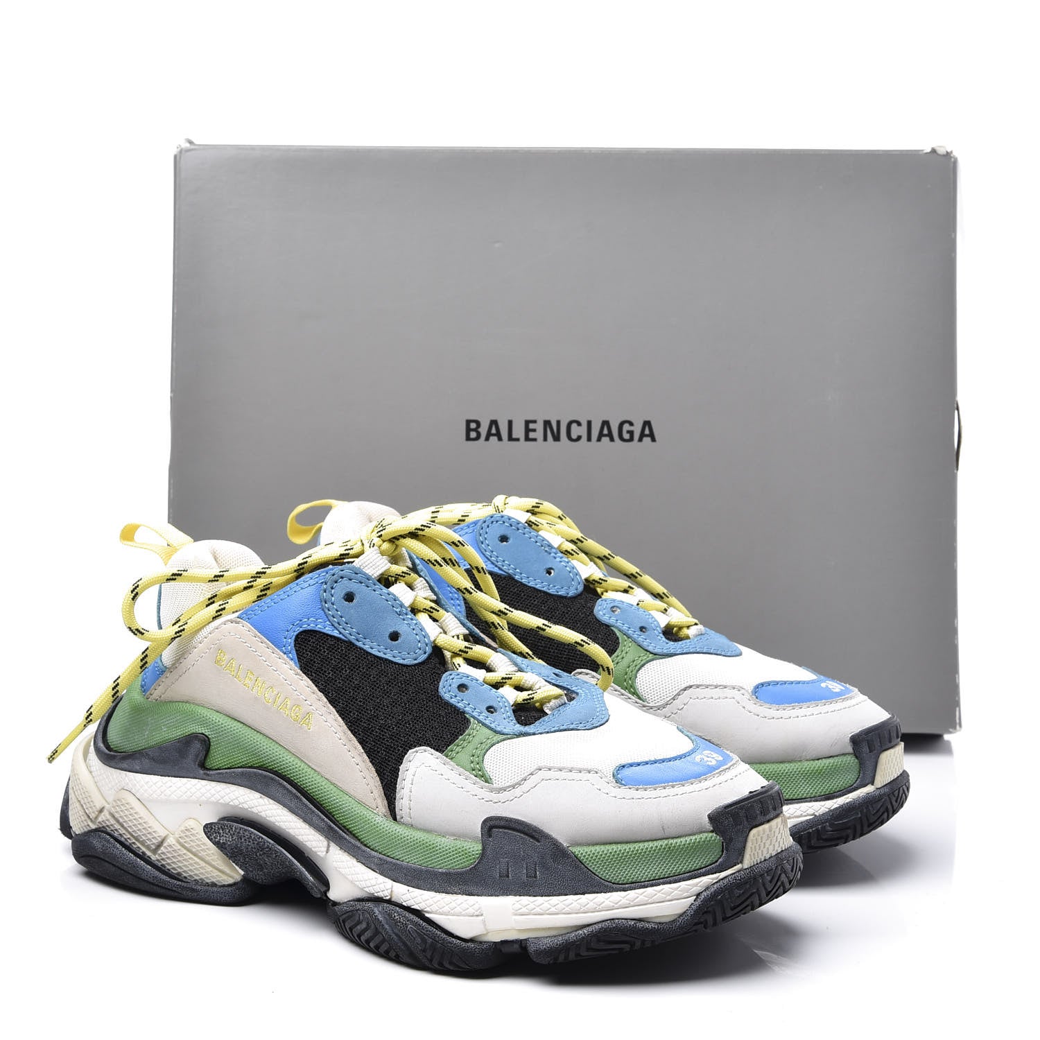 Balenciaga Fabric Mesh Nappa Mens Triple S Sneakers 39 Bleu White Vert Jaune 10 of 10