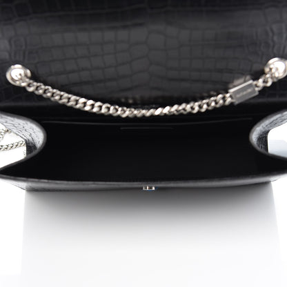 Saint Laurent Calfskin Crocodile Embossed Large Classic Monogram Kate Satchel Black 5 of 7
