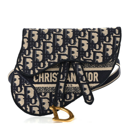 Christian Dior Oblique Embroidered Saddle Belt Pouch Blue 1 of 10
