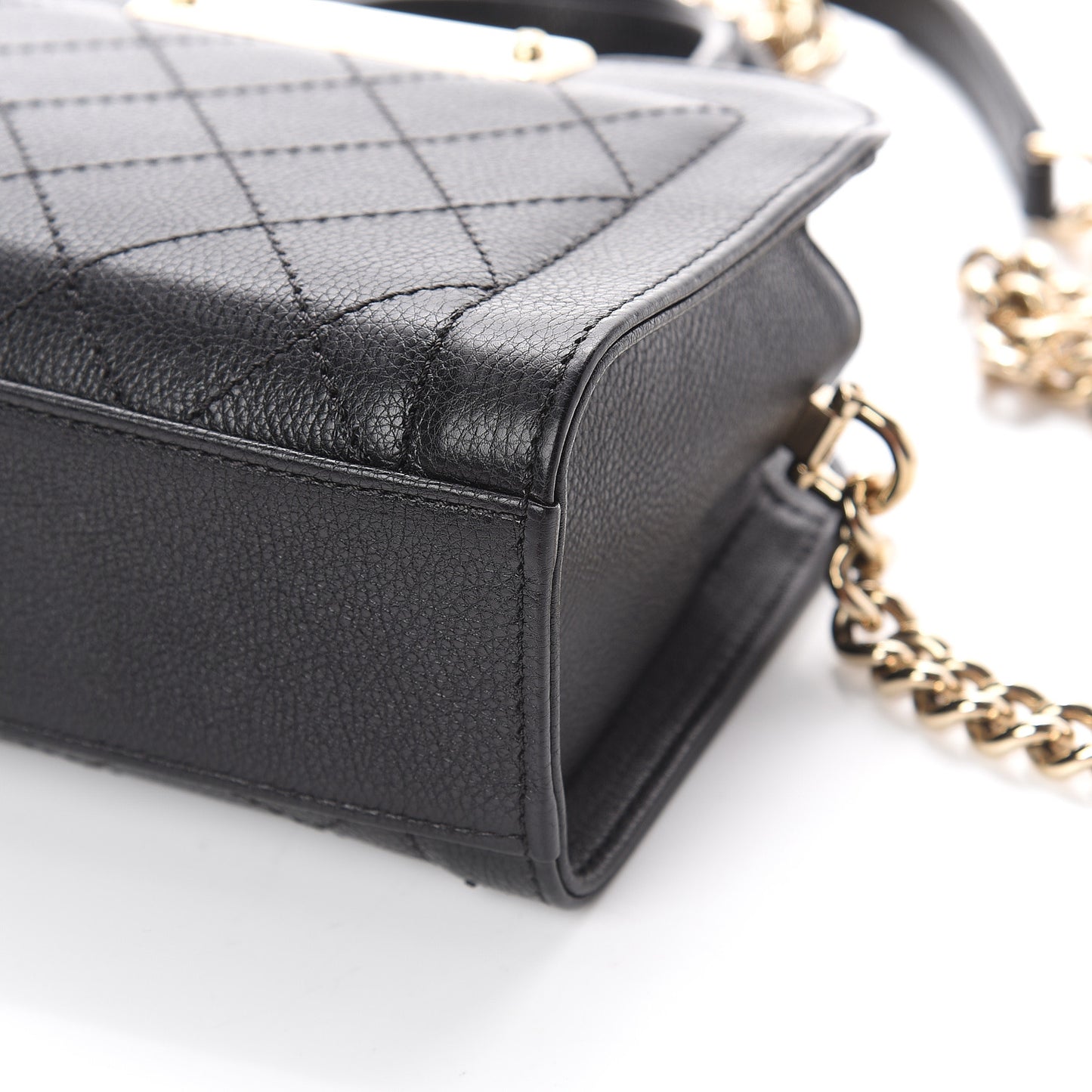 Grained Calfskin Stitched Mini Label Click Shopper Tote Black