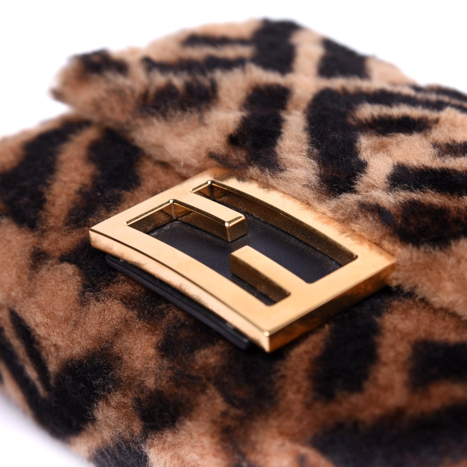 Fendi Shearling Vitello Dolce Macro FF 1974 Mini Baguette Tobacco Black 12 of 15