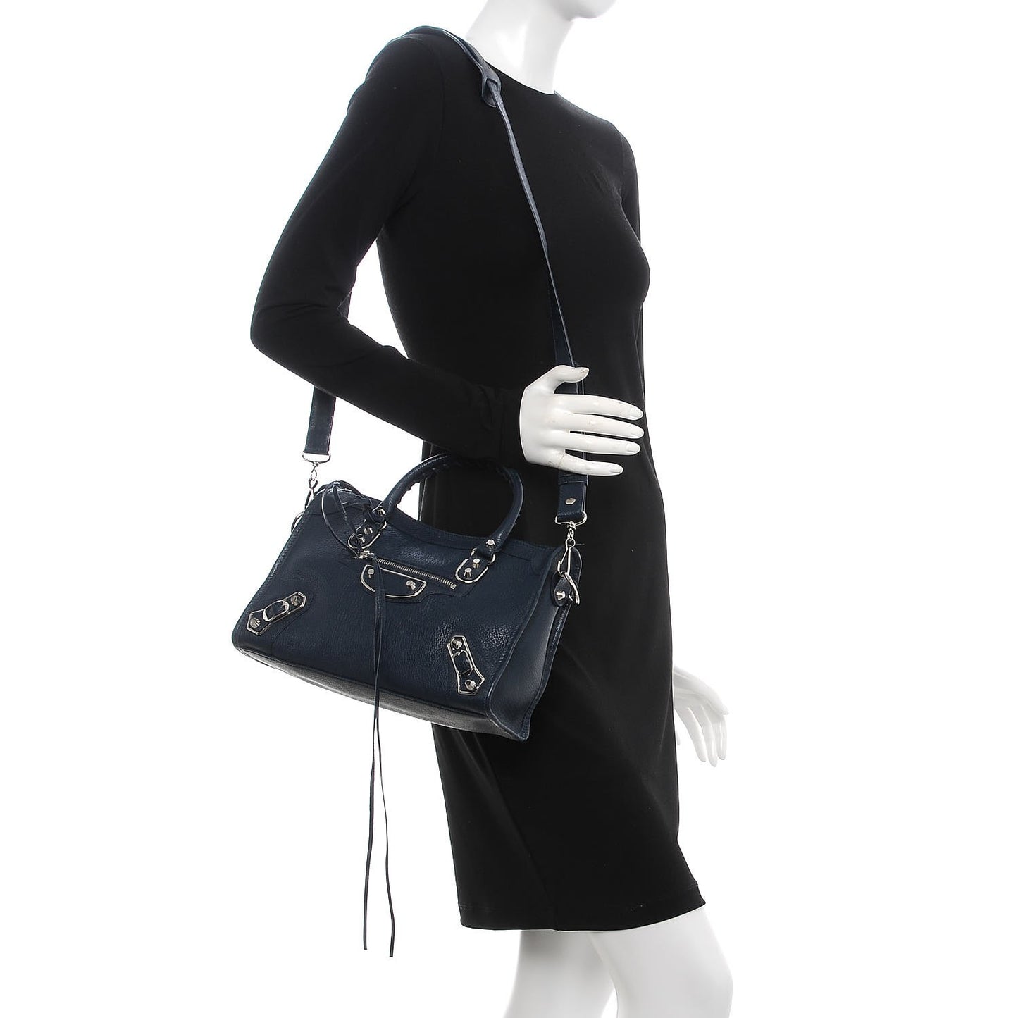 Chevre Silver Metallic Edge Hardware S City Bleu de Minuit