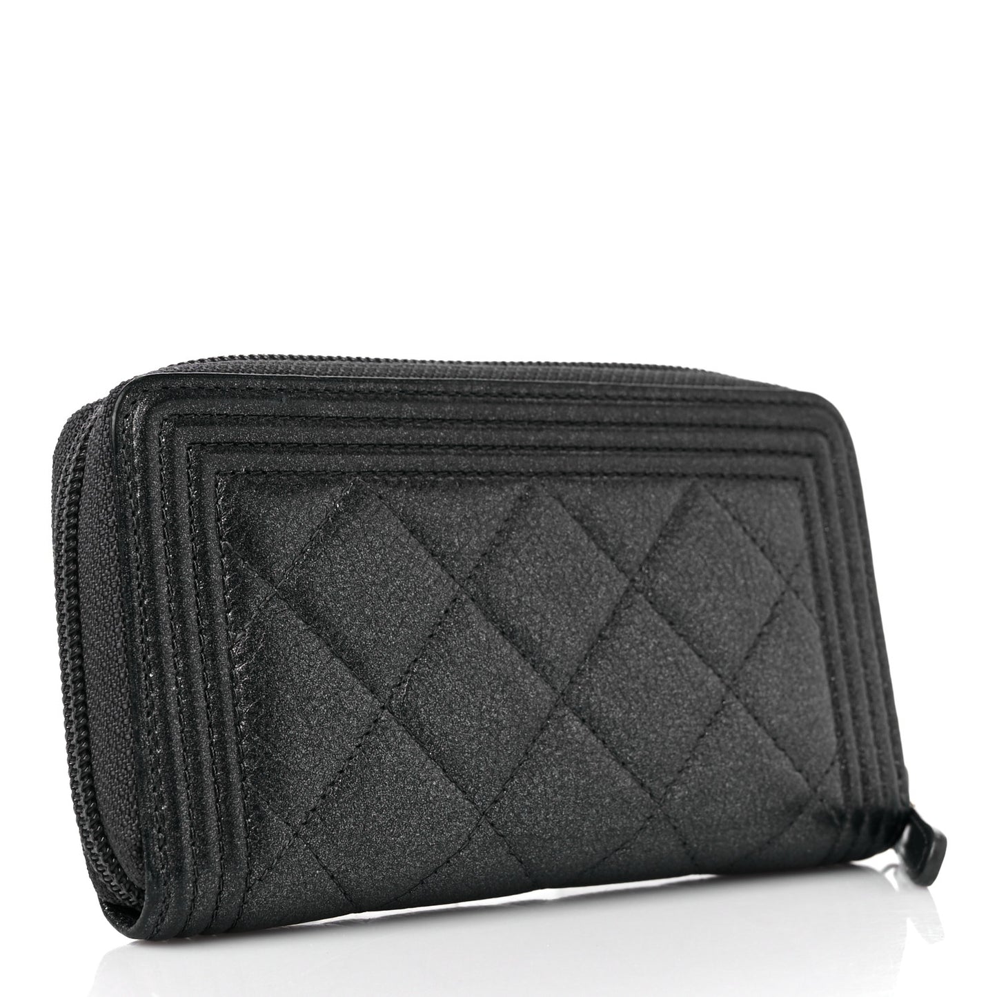 Metallic Calfskin Quilted Small Boy Zip Around Wallet Charcoal