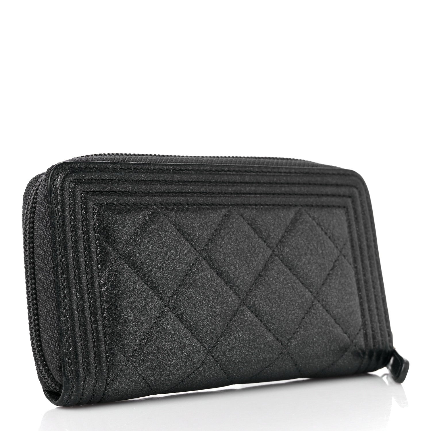 Chanel Metallic Calfskin Quilted Small Boy Zip Around Wallet Charcoal 3 of 11