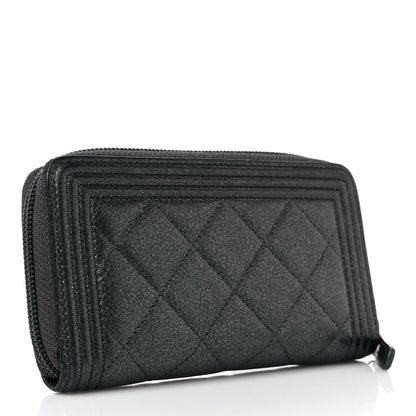 Chanel Metallic Calfskin Quilted Small Boy Zip Around Wallet Charcoal 3 of 11