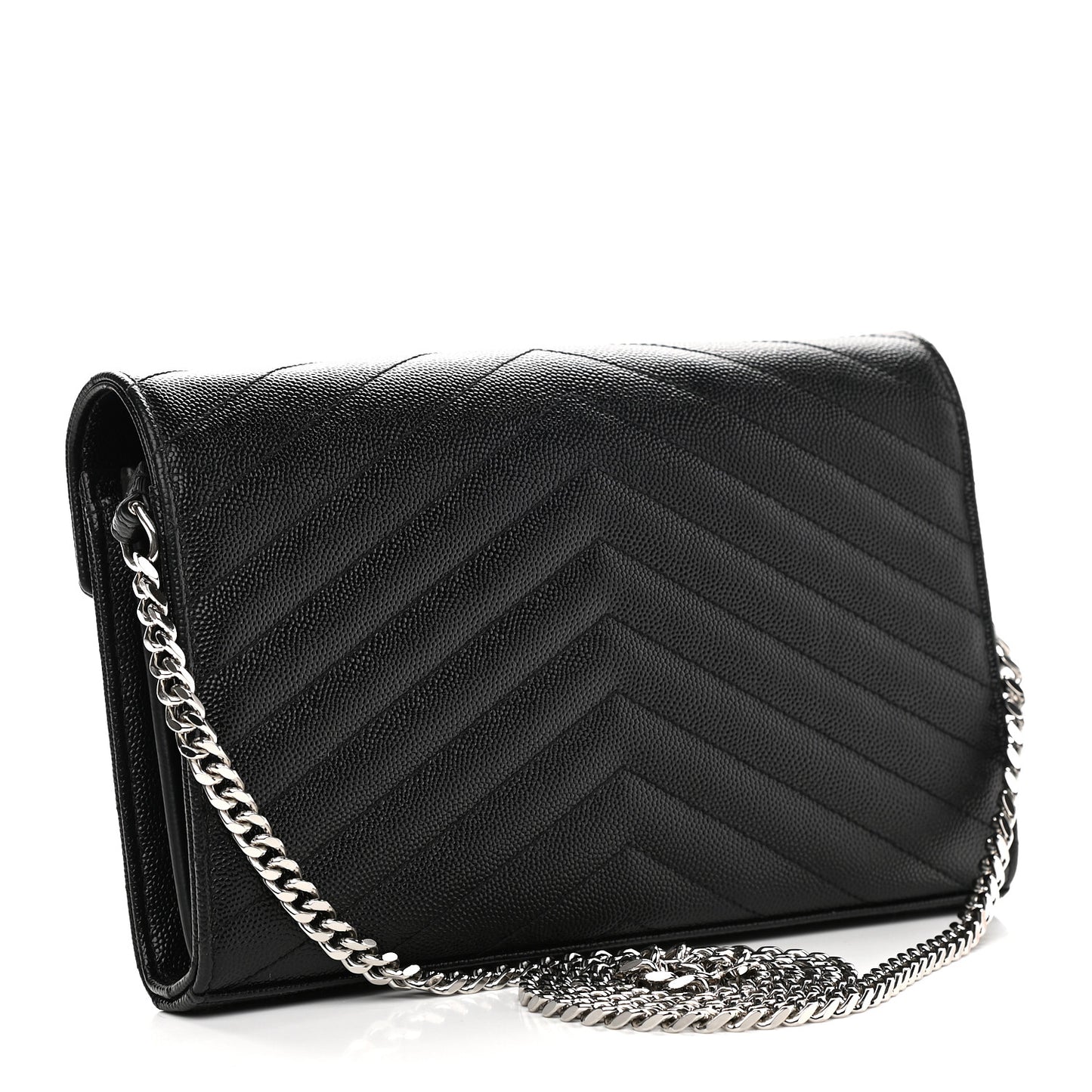 Grain De Poudre Matelasse Chevron Monogram Chain Wallet Black