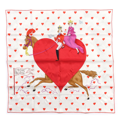 Hermes Silk Tea Time Scarf 70 White Framboise Rouge 1 of 4