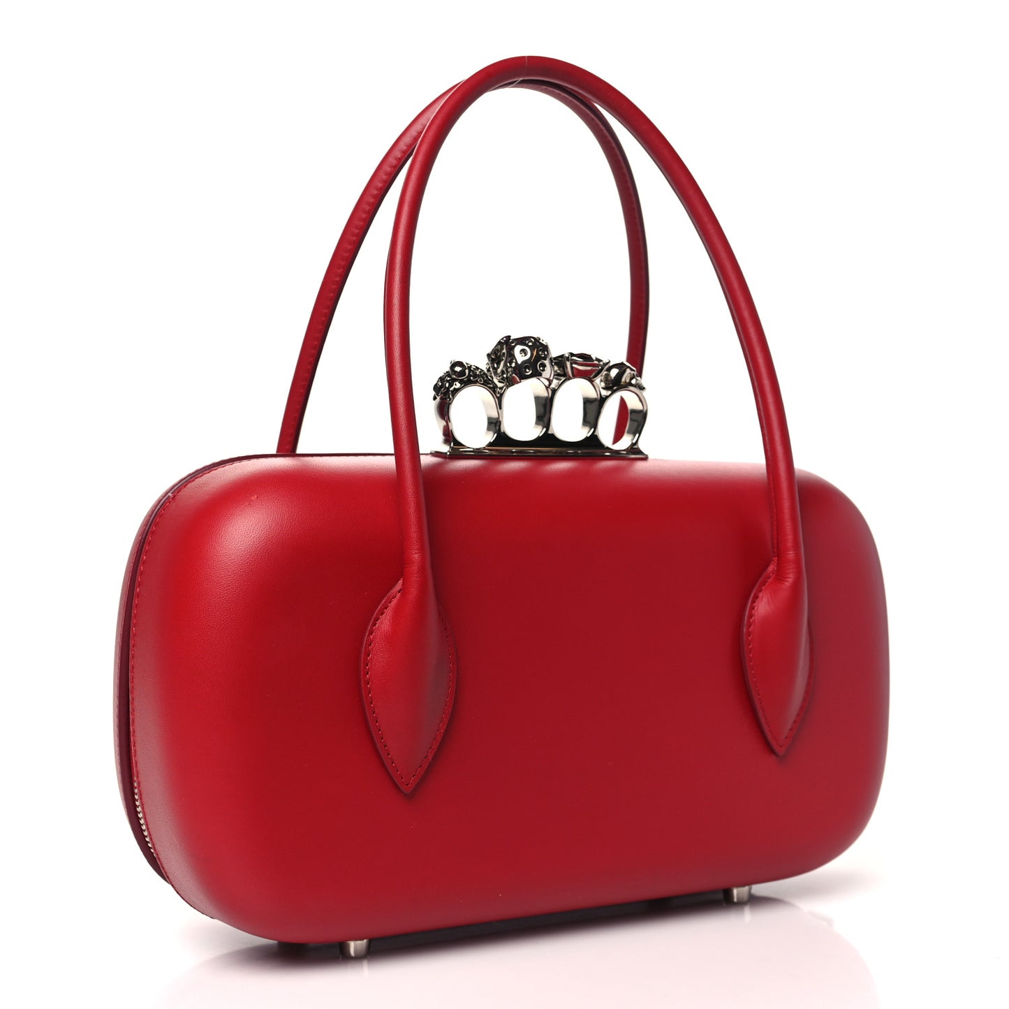 Calfskin Reverse Top Handle Clutch Red