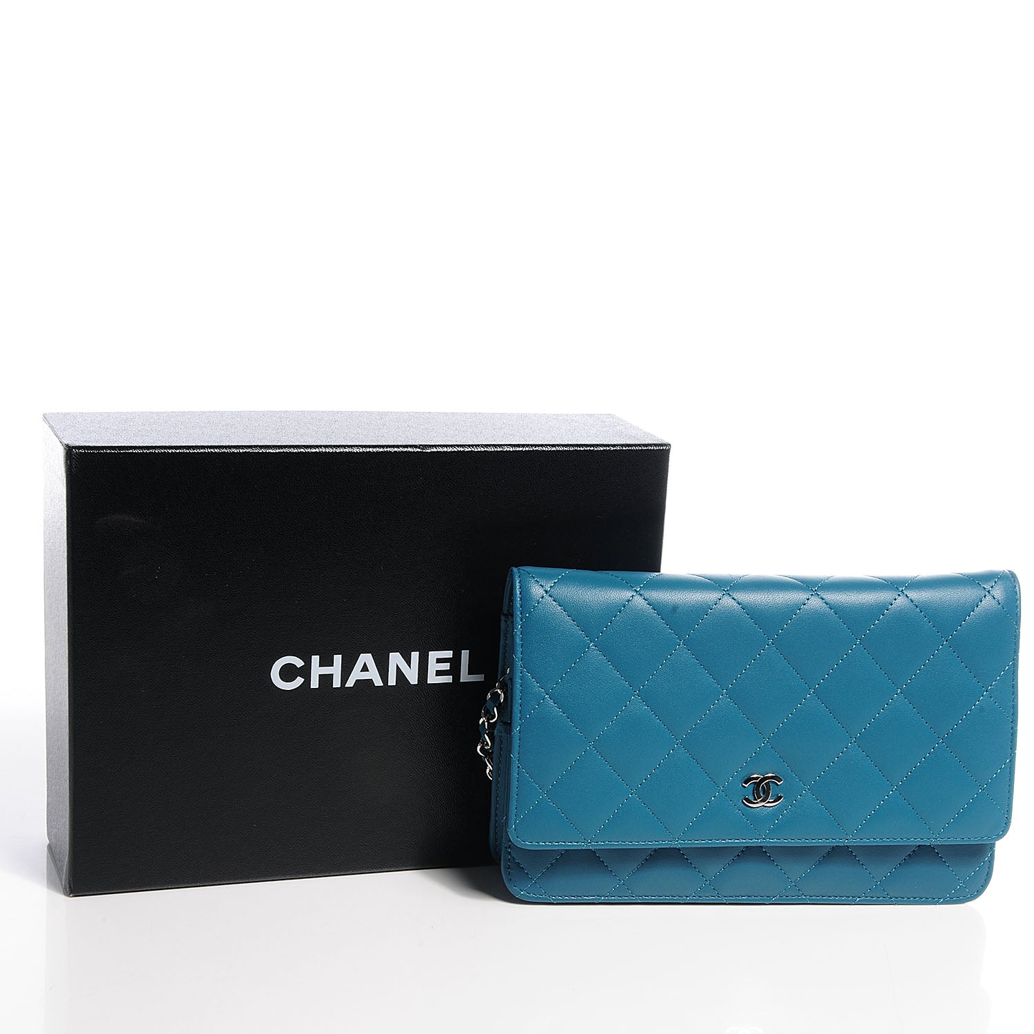 Chanel Lambskin Quilted CC Wallet On Chain Turquoise 5 of 9