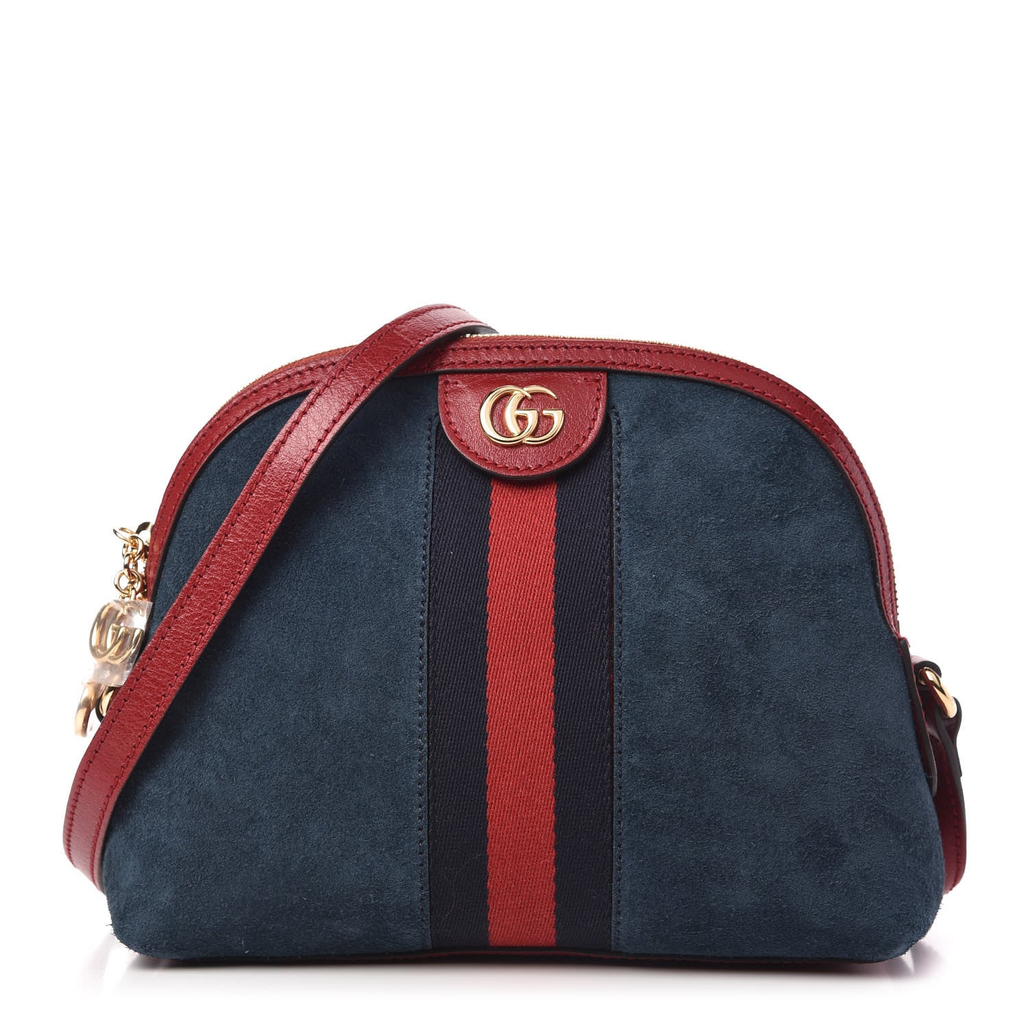 Gucci Suede Calfskin Web Small Ophidia Dome Shoulder Bag New Blue Romantic Cherry 1 of 10