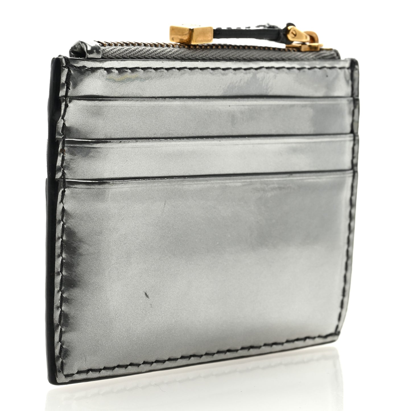 Metallic Calfskin D-Fence Card Holder Silver
