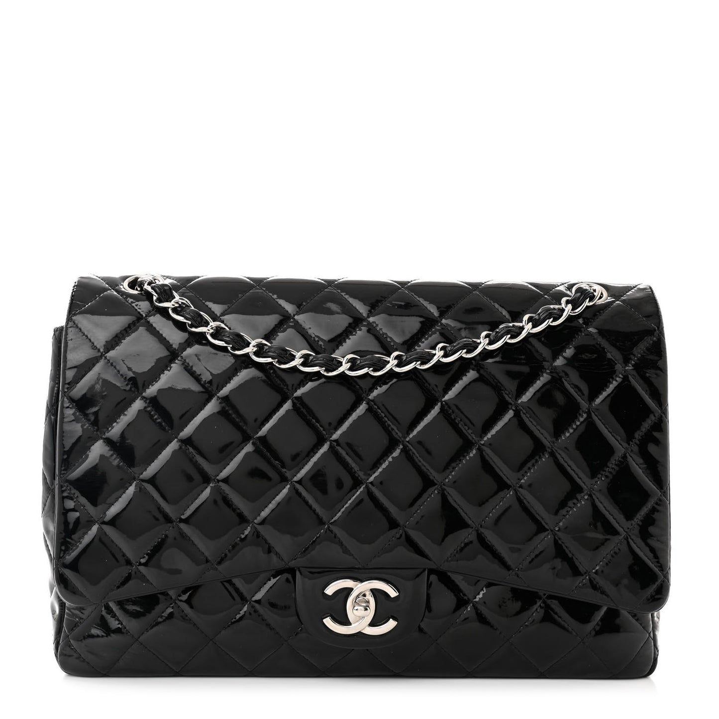 Patent Quilted Maxi Double Flap Black