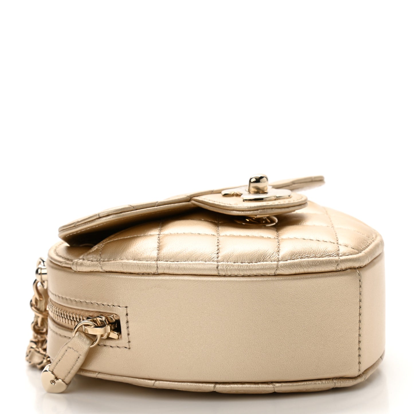 Metallic Lambskin Quilted CC In Love Heart Clutch With Chain Gold