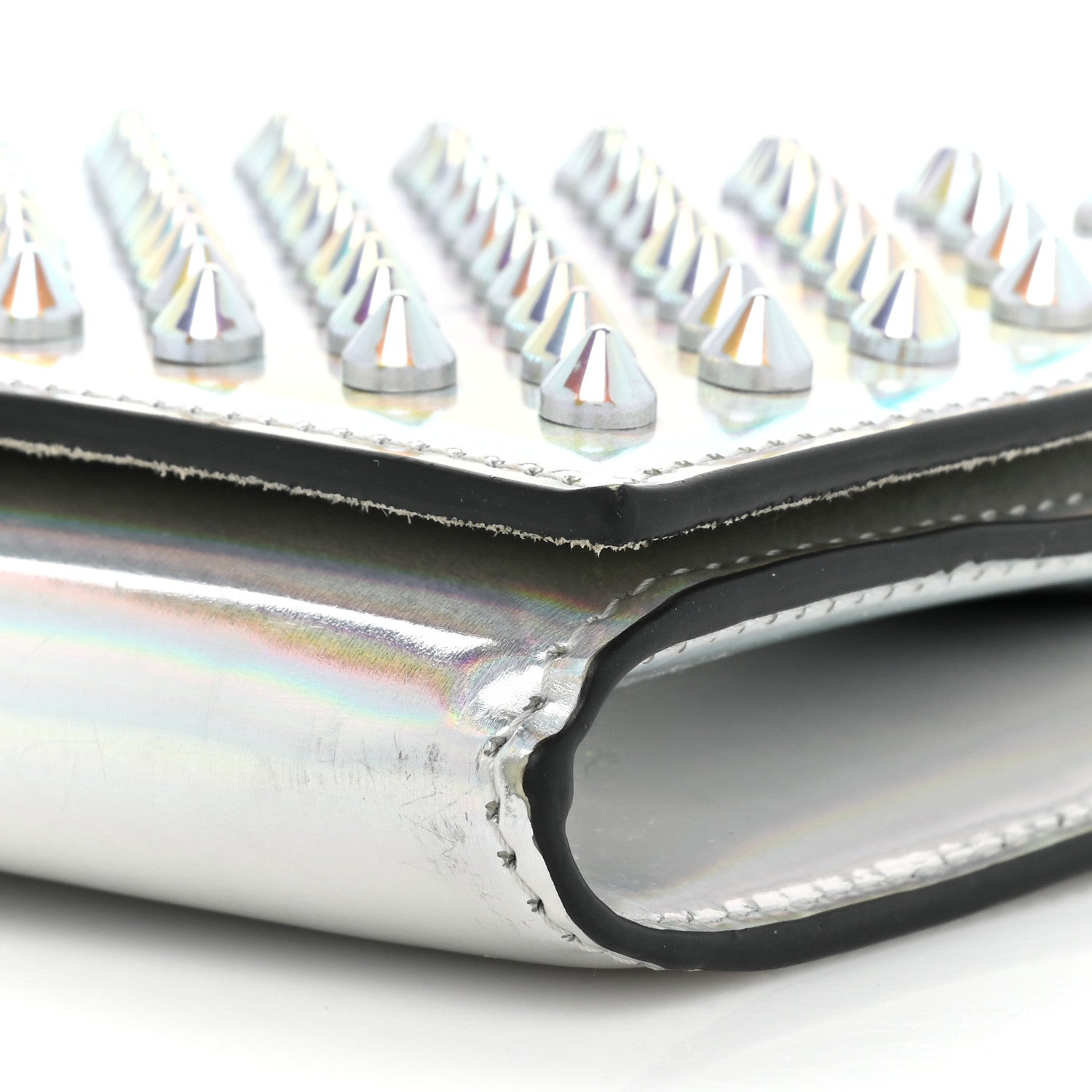 Christian Louboutin Metallic Patent Calfskin Spikes Boudoir Chain Wallet Silver 8 of 18