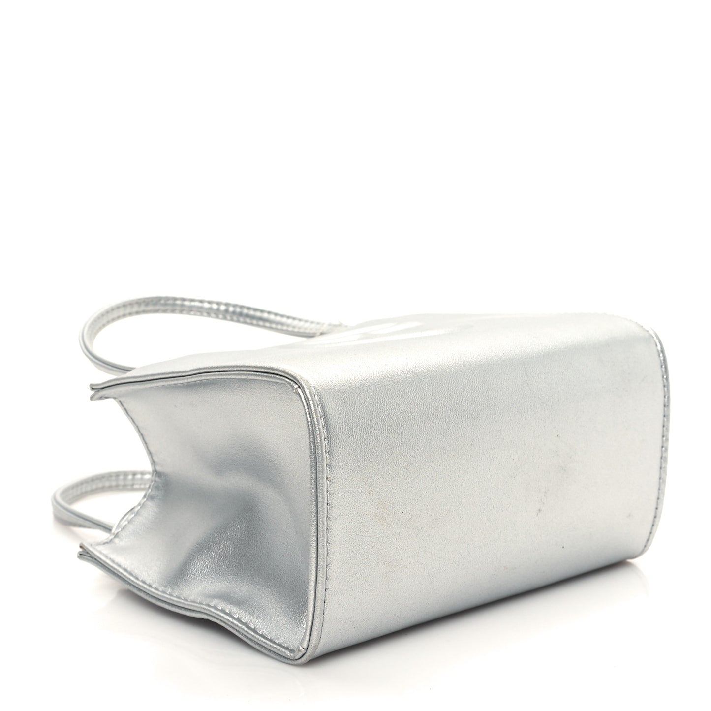Metallic Vegan Leather Small Shopping Bag Silver